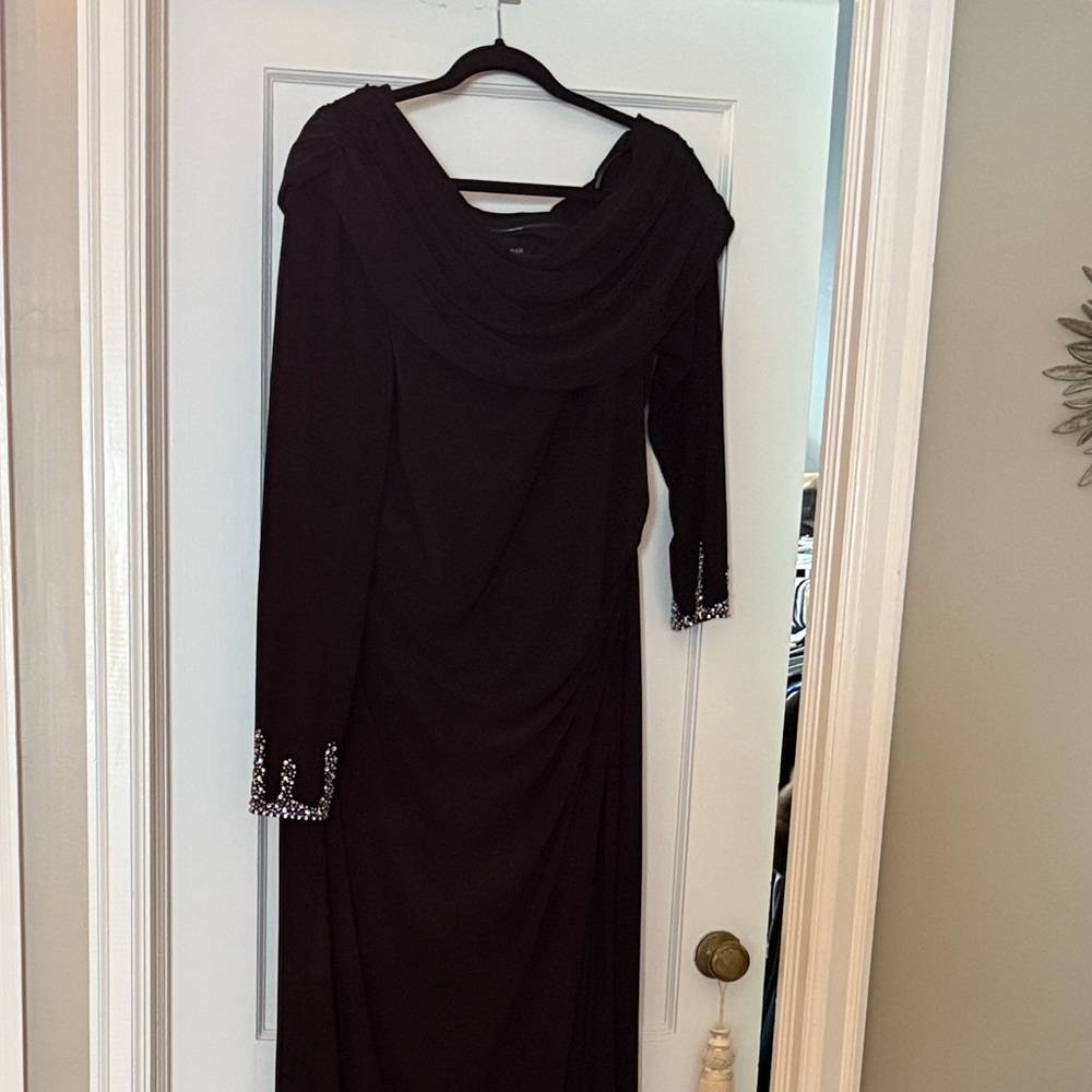 Betsy Adams Plus Size Off-Shoulder Embellished-Cuff Dress Black/Silver size18w